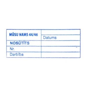 Colop Printer 40 zīmoga nospieduma paraugs ar tabulu lietvedības ierakstiem